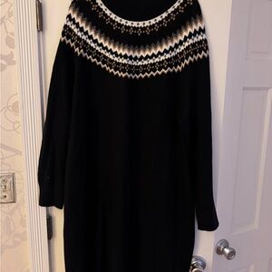 Talbots Black Long Sleeve Dress with Patterned Yoke